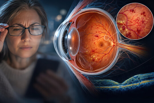 Diabetic Retinopathy with Retinal Blood Vessel Damage and Blurred Vision
