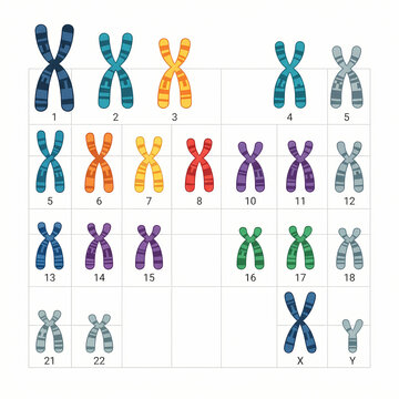 A detailed illustration of a human male karyotype showing all twenty three pairs of chromosomes.