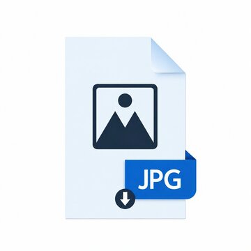 Simple camera icon with jpeg file download symbol on white background