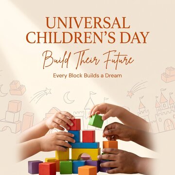 Children building colorful blocks together celebrating universal