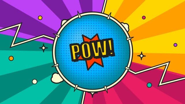 Vibrant comic book style animation background with pow text graphic
