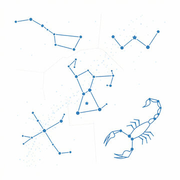 A collection of various celestial constellations illustrated with connecting lines and stars.