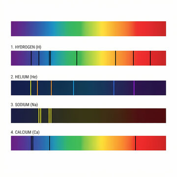 Emission spectra of hydrogen helium sodium and calcium elements.