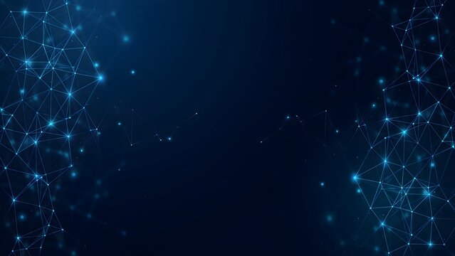 Abstract plexus network with glowing lines and points in deep blue for digital backgrounds.