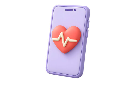 3D Clay Smartphone with Coral Heart and Pulse Line Icon