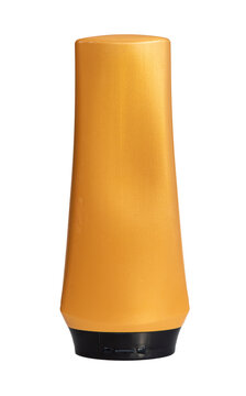 Blank golden cosmetic squeeze bottle mockup isolated on transparent background, PNG asset