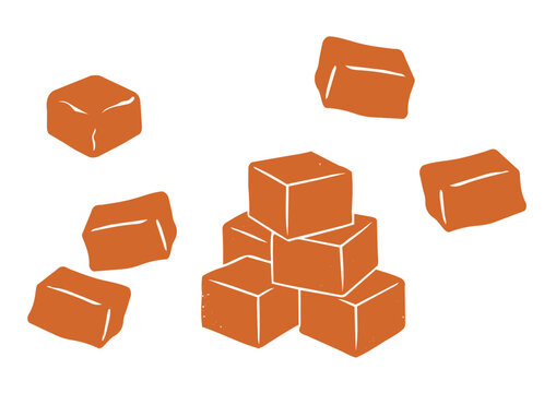 Caramel and Caramel Sauce Vector Icon Illustration Set for Sweets and Dessert Ingredients／キャラメル・キャラメルソース・スイーツ素材のベクターアイコンイラストセット