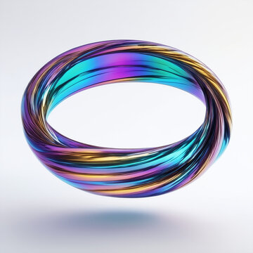 Floating iridescent glass mobius strip with chromatic spectrum refraction