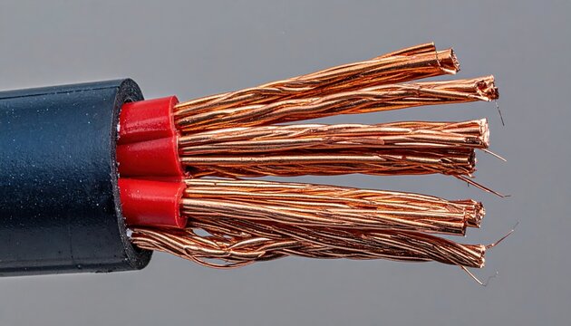 Separated electrical wires with exposed copper strands isolated