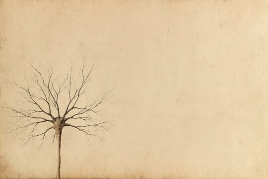 Vintage neuron illustration on aged parchment paper, scientific neuroanatomy sketch background for neuroscience design