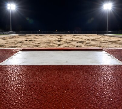 Takeoff board set flush beside long jump runway on track