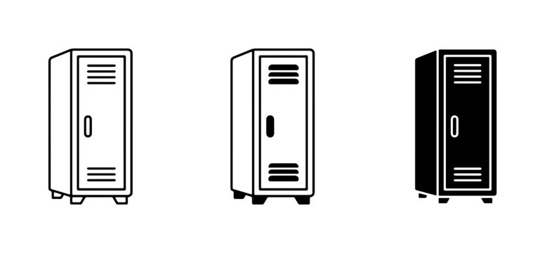 Locker icons set with single door, vents and handles for gym, school and office storage
