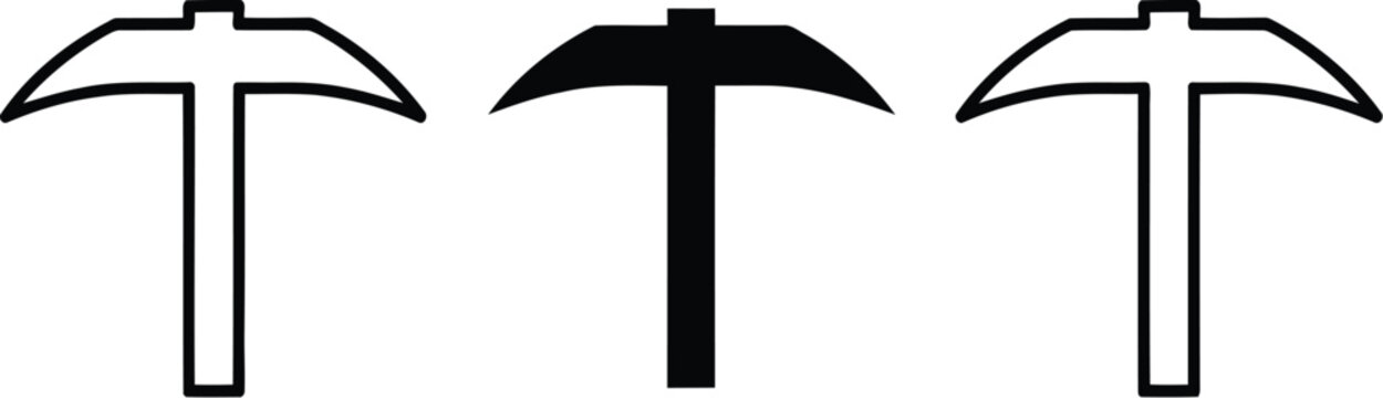 Pickaxe vector icon set displaying mining tools and equipment
