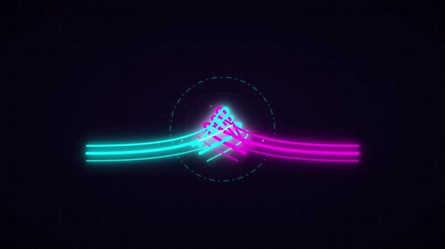 Glowing neon lines converging into a vibrant colorful handshake forming futuristic business motion graphics