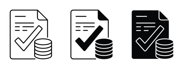 Document with checkmark and coins for finance logo © Ryead
