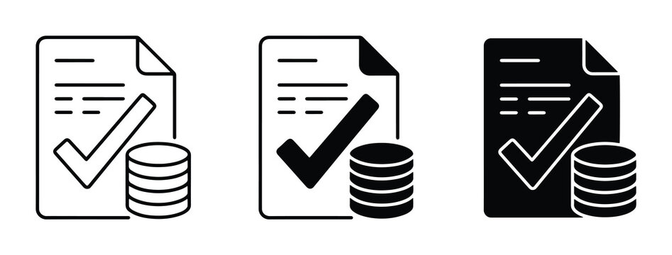 Document with checkmark and coins for finance logo