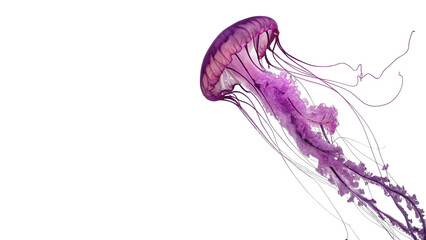 Fototapeta premium Beautiful vibrant purple jellyfish swimming aquatic marine creature ocean wildlife isolated on transparent background
