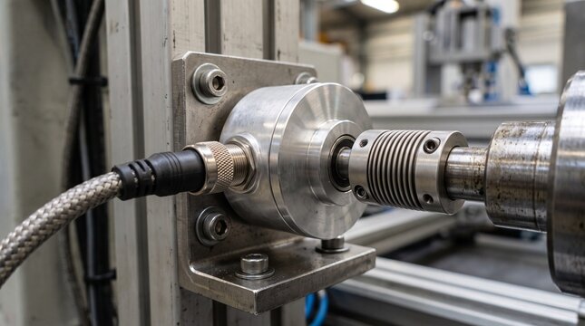 Rotary Encoder Shaft Sensor (Rotary Encoder, Shaft Encoder, Tachometer, Pulse Generator) Mounted on Industrial Machinery