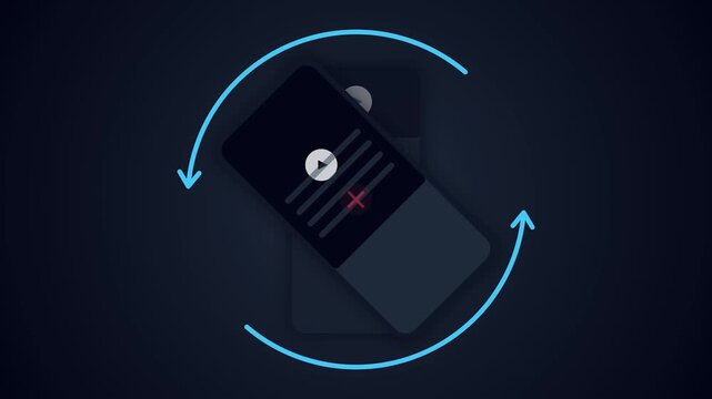 Smartphone Screen Rotation Animation Demonstrating Proper Video Playback After Switching from Portrait Mode with an Error to Successful Landscape Viewing