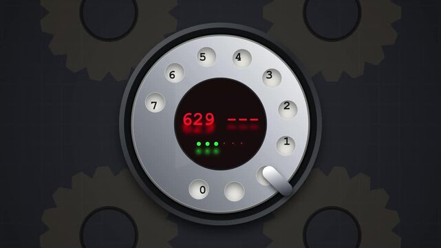 Rotary Dial Mechanism Inputs a Secret Six Digit Code on an Illuminated Digital Display Symbolizing Security and Access