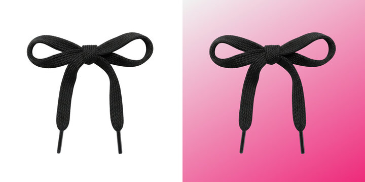 Black shoelace tied in a neat bow shape isolated