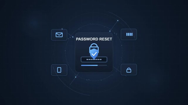 Digital password reset interface with security icons animation