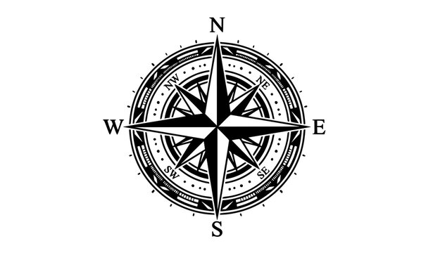 Vintage wind rose compass rose navigation symbol with cardinal