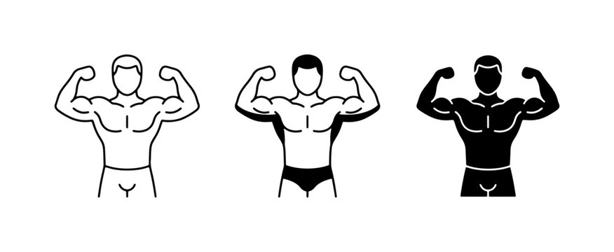 Bodybuilder flexing biceps vector icon for fitness logo