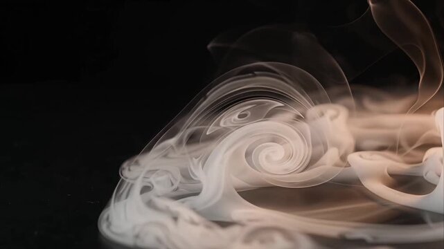 White smoke swirling gracefully against dark background for abstract design background