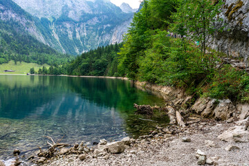 Fototapeta premium Alpine Pasture with Mountain Lake in Berchtesgaden Bavaria