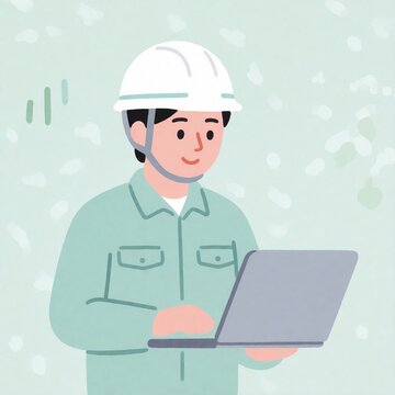 作業服 仕事 パソコン作業 ヘルメット イラスト