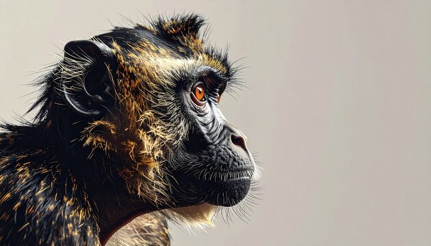 Primate side view with realistic fur texture isolated