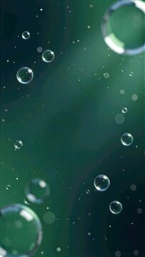 Floating Transparent Bubbles on Dark Green Abstract Background