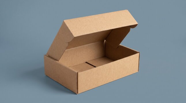 Open cardboard shipping box mockup for branding packaging design on plain background