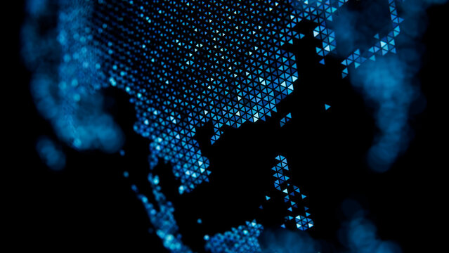 China in Asia on Digital Blue Earth Globe made of Gleaming Triangle Particles