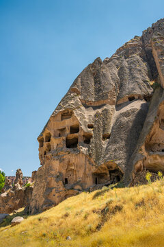 Historic cave complex of Selime Cathedral carved into Cappadocia volcanic rock