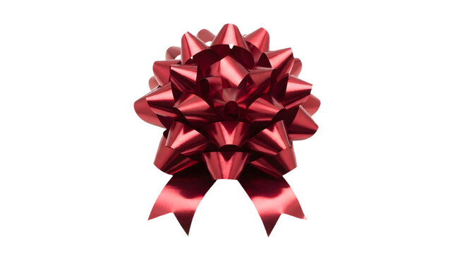 Shiny red gift bow isolated on transparent background