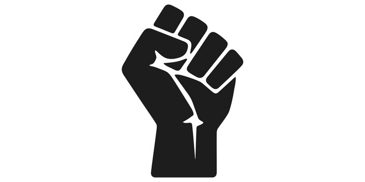 Raised fist icon representing protest power and resistance in solid black graphic style.