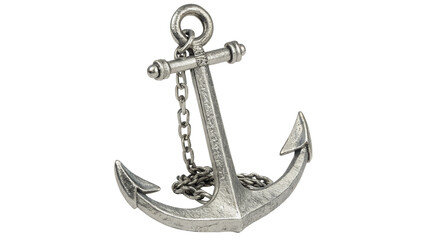 Ancient vintage metallic dark bronze ship anchor with iron chain isolated on transparent background © Olga