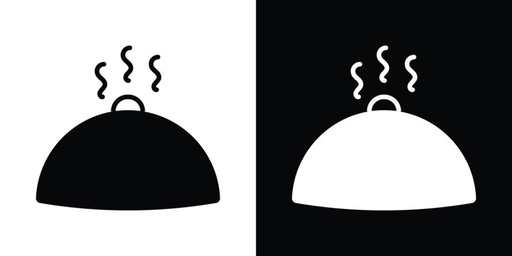 Food cover icon set. cloche restaurant service symbols. catering cuisine serving sign vector