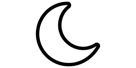 Simple crescent moon outline icon for night sky theme weather report or celestial dream graphic design applications. © Visionix