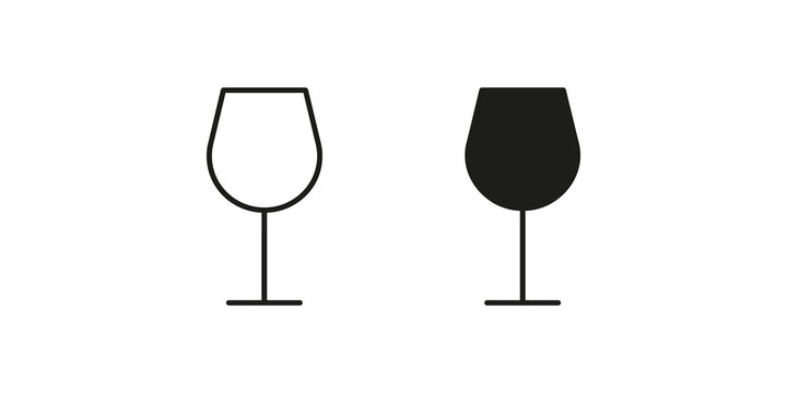Wine glass icons in outline and solid black silhouettes for restaurant menu and bar branding design.