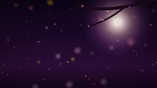 Ethereal Night Background with Falling Petals and Soft Lights