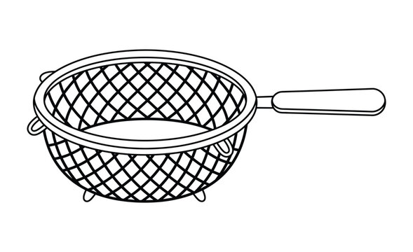 Wire mesh skimmer with handle black and white line drawing