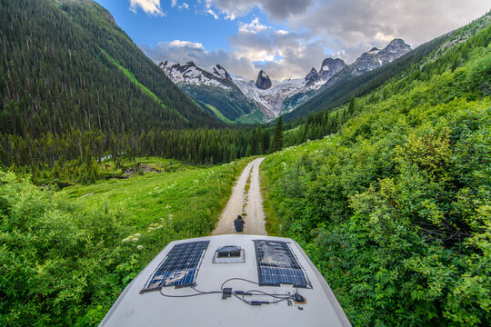 Van life adventure in a remote mountain valley, Bugaboo