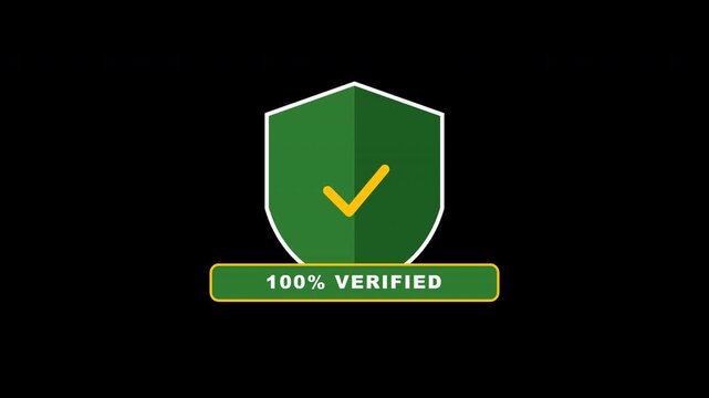 Emerald two-tone split security shield with pulsing concentric ripple waves and a bouncing golden checkmark against a transparent background