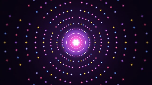 Glowing geometric diamond shapes in a swirling purple background pattern