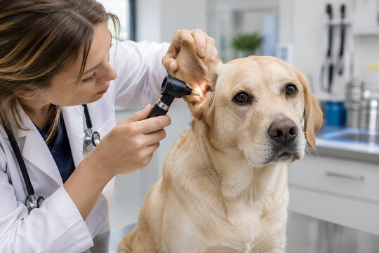 Veterinarian Examining Dog's Ear During Routine Veterinary Checkup