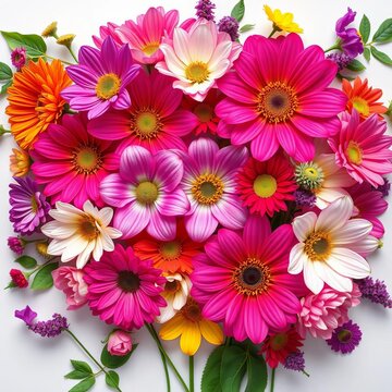 Vibrant abstract flower arrangement on white background, sweet, beautiful