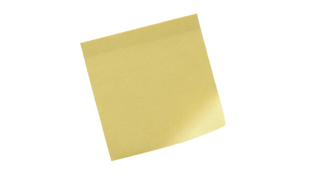 Single blank square yellow sticky note paper block template isolated on transparent background